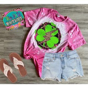 Shamrock leopard lightning bleached T-shirt/saint pattys tee/ bleached shirt